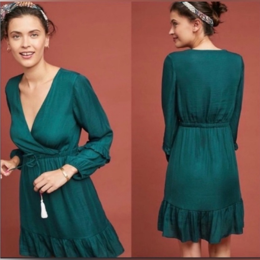 Anthropologie green v-neck short dress NWT XS